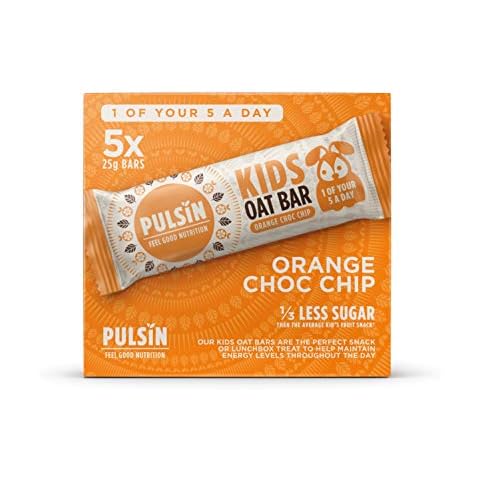 Pulsin - Kids Vegan Orange Oat Choc Chip Snack Bars - 12 x 5 Pack - 87 Kcals - 1 of 5 A Day - Gluten Free & Made With Real Fruit - Lunchbox Size Cover