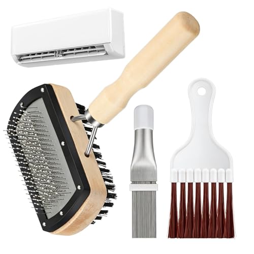 Herramienta de lavado de aire acondicionado con mango de madera, peine de aleta de acero inoxidable 304, kit de limpieza manual de CA, diseño antideslizante, cuidado de HVAC, servicio, bobinas