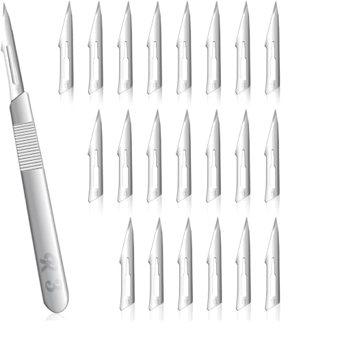 20 Pieces Scalpel Blades #11 Scalpels Surgical Sterile Blades with #3 Scalpel Knife Handle,Individually Wrapped High Carbon Steel Blades for Callus Removal,Sculpting, Cutting,Crafts &amp; More