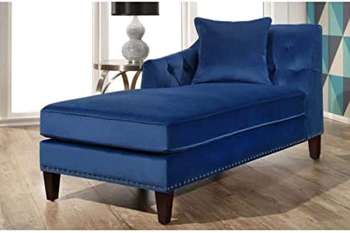 BLACK OAK Stifley Chesterfield Lounger Sofa Chaise Lounge Sectional Lounger Diwan Chaise Couch Sofa with Wooden Legs (Blue)