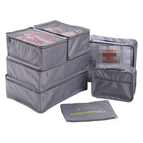 WSLCN Unisex Erwachsene Kofferorganizer 7 Stück Kleidertaschen Reisetasche Kleidertaschen Schuhbeutel Kosmetik Aufbewahrungstasche Grau 7-teiliges Set Cover