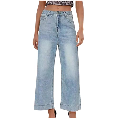 Girls Denim Cargo Pants Women 2024 Baggy High Waist Wide Leg Jeans Fashion Casual Straight Leg Trousers with Pockets
