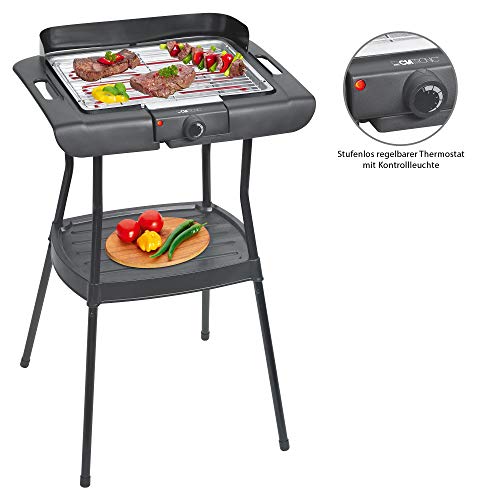 Plancha Grill Clatronic BQS 3508 - Barbacoa eléctrica con Patas - 2000 W - Negro