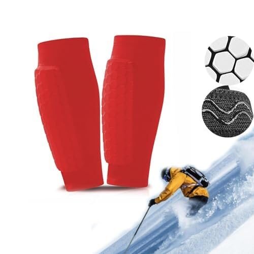 KKLKLJSK Ski Shin Guards, Ski Shin Pads, Breathable Elastic Anti-Collision Leggings for Skiing (Black,L)(Red,Medium)