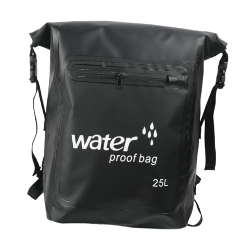 KiBcsLic Mochila impermeável de PVC de 25L com bolso frontal grande para trekking em rios e rafting, Preto