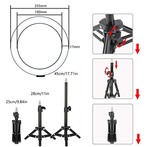 10" LED Selfie Ring Light with Tripod Stand & Cell Phone Holder for Live Stream/Makeup, BONFOTO Dimmable Desktop Camera Ringlight for YouTube Video/Photography Compatible with iPhone/Android by BONFOTO - Image 6