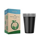 TDGOM 4 pack 12oz stainless steel cups shatterproof pint drinking cups metal drinking glasses for...