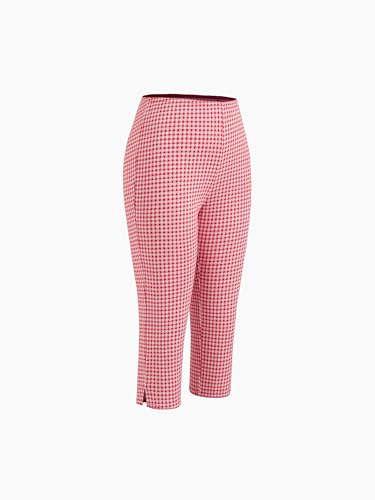 CIDER Leggings for Women Slim Fit Gingham Checked Capri Mid Waist Knit Fabric Lounge Pants2