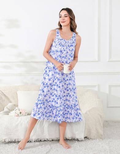 Image of IZZY + TOBY 100% Cotton Nightgowns for Women Soft Ladies Gowns Sleepwear Long Sleeveless Nightgown