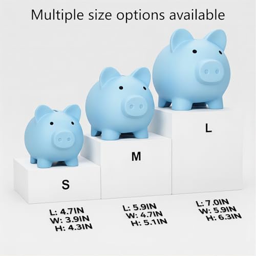 Image of Cute Piggy Bank for Sbrvaniy Pig Money Bank Coin Bank for Boys and Girls My First Unbreakable Money Bank Large Size Decoration Savings (Blue)