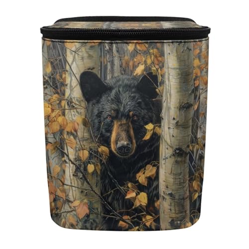 Image of Talayituse Bear Hunting Camo Print Car Trash Can with Lid, Leak Proof Auto Trash Bag Hanging Vehicle Garbage Can Multipurpose Storage Container for Back Seat Road Trip