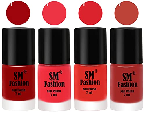 Image of Nail Polish Combo Set (Pack of 4) Quick Dry Gel Finish Nail Paint | Light Red,Rose Pink,Candy Orange,Dark Nude | 7 ml Each