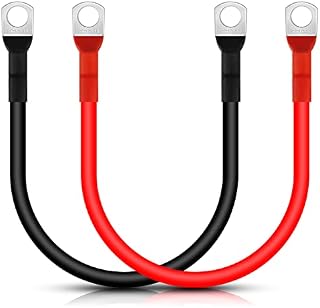 Lpluziyyds Battery Inverter Cable, 2pcs 2AWG 15cm 12V Red and Black Car Battery Charger Cable Leads with M8 Ring Terminals Copper Wire for Truck, Motorcycle, Solar, RV, Marine