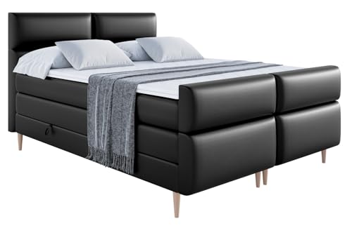 ALTDECOR Boxspringbett mit Holz Füßen, Matratze und Lattenrost, Topper, Fußteil, Polsterbett mit Bettkasten, Bett mit Stauraum H3- und H4- Matratze -BOXI3-FD-Z KING-200x200 - Schwarz Kunstleder – Bild 4