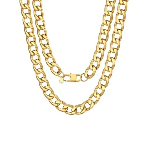 U7 Cuban Link Chain for Men Women Stainless Steel Curb Necklace, 7/9/12/15 MM Chunky Chain Silver/Gold/Black Mens Hip Hop Jewelry 18''-30'' 18 Inch f.