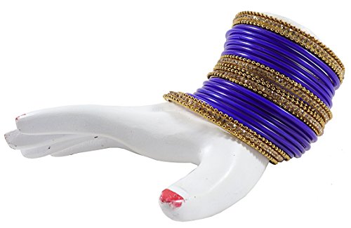 Image of NMII Glass With Zircon Gemstone Studded Worked and Ball Chain Or Plane Gloosy Finished Bangles Set For Women and Girls