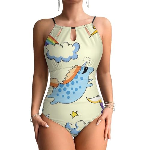 Maillot de bain une pièce amincissant à motif licorne et arc-en-ciel tendance