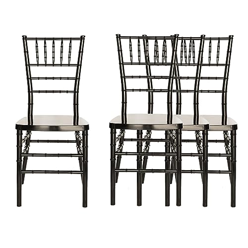 FOH Set of 4 Black Stackable Chiavari Chairs, Modern Dining