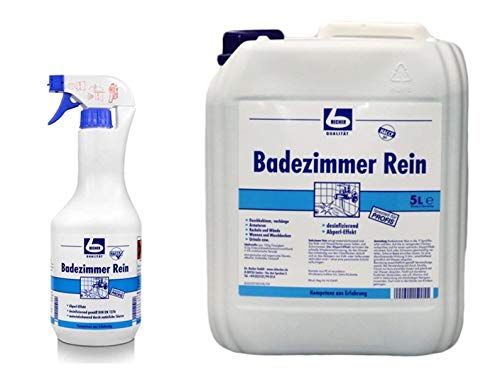 6 Liter Set DR. BECHER Badezimmer Rein - Desinfizierender Schaumreiniger | Set aus 1L Flasche Sprühflasche + 5L Kanister| mit Abperl-Effekt | plus Gratis Thank You Aufkleber