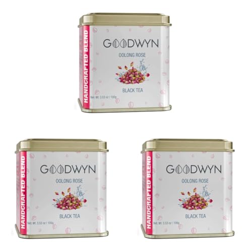 Image of Goodwyn Oolong Rose Tea (100g) - Loose Leaf Assam Tea with Real Rose Petals | Caffeine-Free | Supports Digestion, Relaxation & Skin Health | Export Quality | Trusted by 1000+ Hotels | Reusable Tin Can