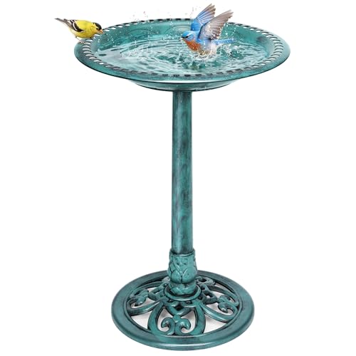 VIVOHOME Bird Bath for Outside, Polyresin Pedestal Bird Baths for Outdoor, Garden, 28 Inch Height...