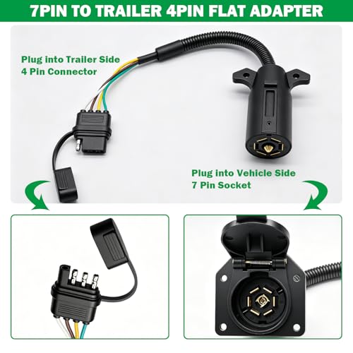 Image of 7 Pin Trailer Plug,7 Way to 4 Way Trailer Plug Adapter,7 Pin to 4 Pin Trailer Adapter,7 Way Blade to 4 Way Flat Plug Connector