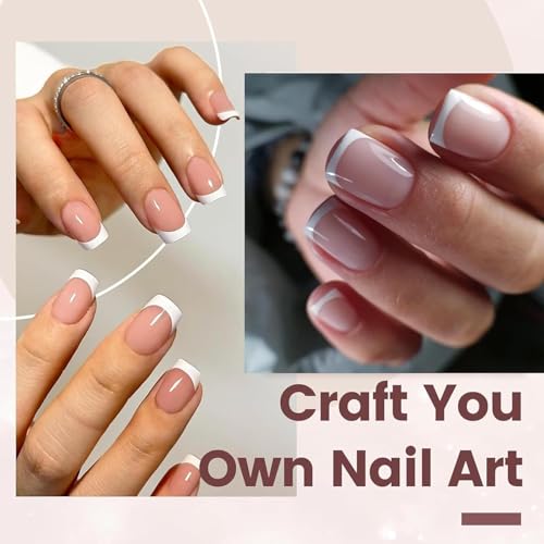 Image of 9 Color Press On Nails Fake Nail 216 Pcs, French tip press-on nails, Press on Nail, Artificial Nail Extensions Combo in Multicoloured, Full Cover Glossy Nude False Acrylic Nails for Women Girls (03, 216 count (Pack of 1))