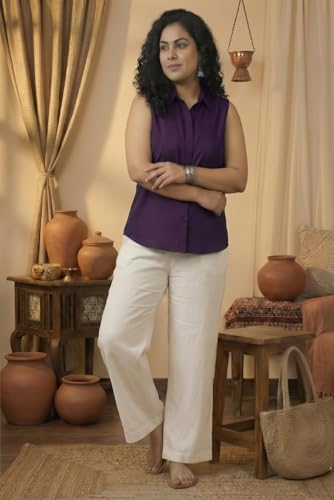 Image of Women Plus Size Sleeveless Button Down Shirt Polyester Formal Office Casual Wear Classic Fit Professional Shirt
