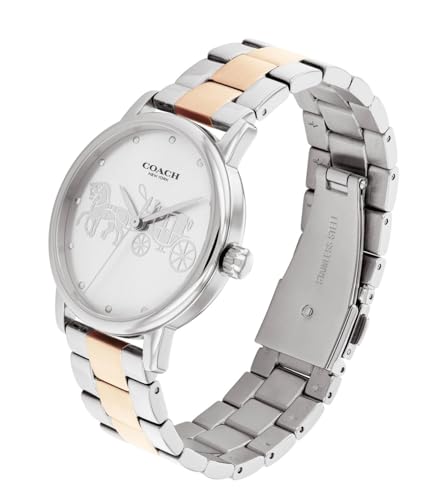 Image of Coach Grand Qtz Basic Silver White Round Dial Women's Watch|Two Tone Stainless Steel Material|Silver Color Band - 14503944