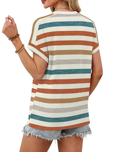 WIHOLL Summer Tops for Women 2026 Trendy Spring Break Essential Plus Size Clothes Beach Vacation Cute Outfits Dressy Casual Blouses Orange Stripes XL - Thumbnail 5
