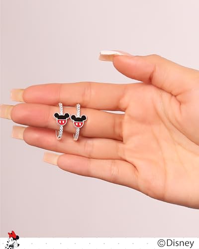 Mickey Mouse and Minnie Mouse Earrings for Women Official License, Hoop Earrings with Cubic Zirconia or Multicolored Crystals4