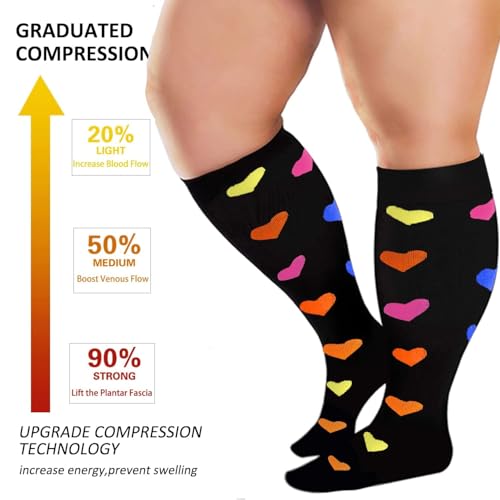 Image of 4 Pairs Plus Size Compression Socks for Women and Men 20-30 mmHg, Wide Calf Stockings Best Support for Circulation, Running