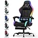 Devoko Chaise Gaming Ergonomique avec LED RGB, Massage Lombaire & Repose-Pieds – Fauteuil Gamer avec Appui-tête réglable – Dossier inclinable & Hauteur Ajustable – 180 kg – Noir