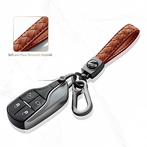 Image of Gkeygo Carabiner Keychain, Universal Heavy Duty Woven Handmade Leather Key Chain, Car Fob Key Keychains with 360 Degree Rotatable Snap Swivel and Anti-Lost D-Ring for Men and Women, Gunmetal - Brown