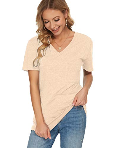 Todolor Womens Tshirts V Neck Short Sleeve Tops Basic Tee Shirts Loose Casual Blouse Apricot M #TOP3