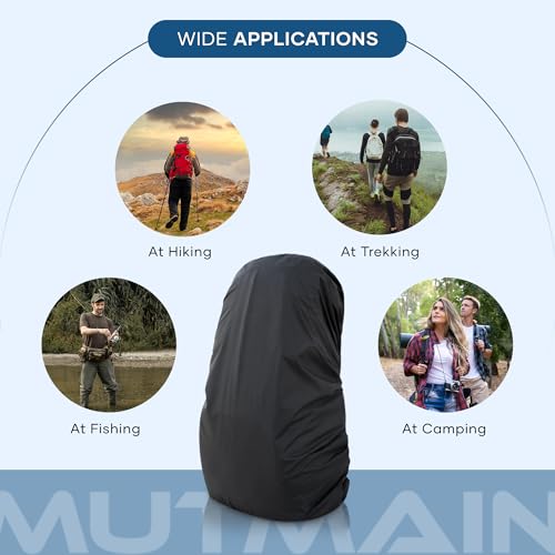 Image of MUTMAIN Waterproof 80L to 100L Rain Cover for Rucksack Backpack Bag, Suitable Bags Cover for Hiking, Camping & Trekking XXL Bag, Two Side Adjustable Buckle and Elastic Protect from Rain (Black)