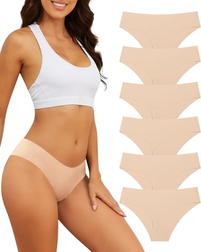 Domee Bragas Sin Costura Ropa Interior Invisible Bikinis Mujer Pack de 6 Color Desnudo L