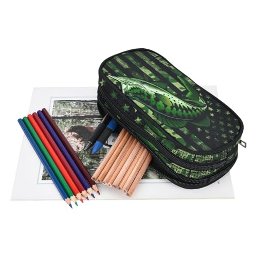 Image of ANANGTEE Cute Green Glory Fish Pencil Case for Boys Teen Girls, Large Capacity Canvas School Suppies Zipper Pouch, Office Desk Soft Organizer Travel Pen Box