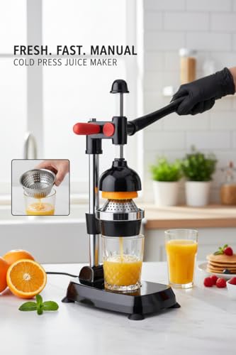 Image of Manual Citrus Juicer Heavy Duty Aluminum Hand Press - Professional Fruit Juicer for Orange, Lemon, Lime & Pomegranate - Easy Press, Durable, Kitchen Countertop Juice Extractor (Black)
