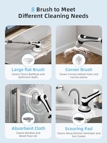 Image of EMETE Electric Spin Scrubber,Cordless Shower Scrubber with Power Display Screen,IP68 Waterproof Bath Cleaning Brush,Adjustable Extension Handle & 2 Speeds,Electric Cleaning Brush for Bathroom,Kitchen