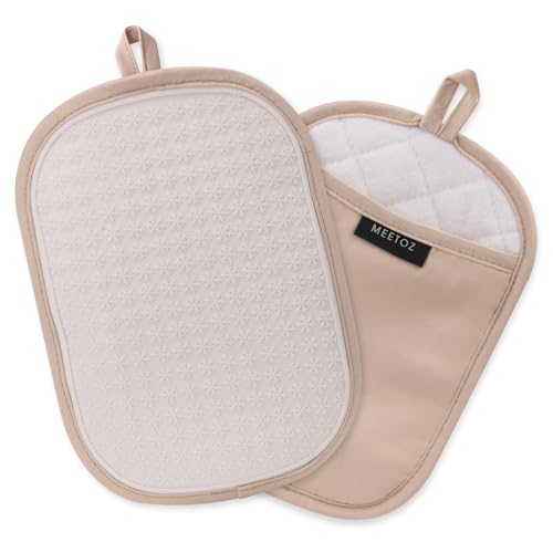 2PCS Silicone Pot Holders, Oven Mitts Heat Resistant Hot Pads with Pockets, Non Slip Pot Holder for Kitchen Baking and Cooking| 9.8 x 7 Inches | Towel Cloth Interior Lining (Milkshake Oval)