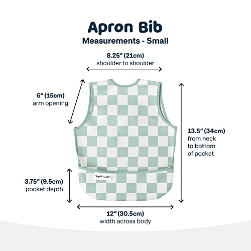 Image of Tiny Twinkle Mess Proof Baby Bib for Boys | Waterproof Toddler Bib for Eating | Baby Apron for Feeding, Machine Washable | Perfect Shower Gift (Green Checkers, 6-24M)