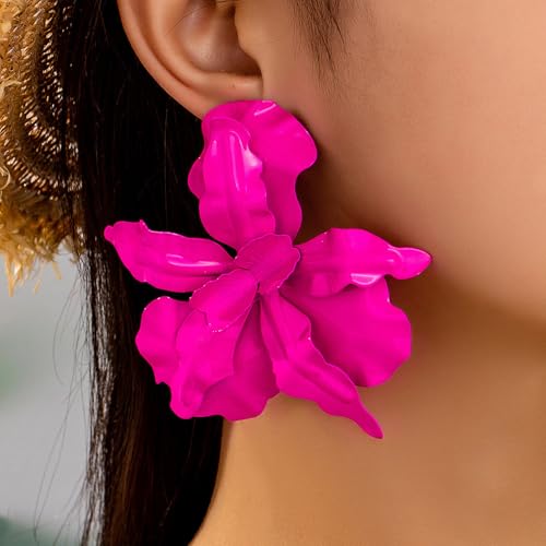 Statement Flower Earrings for Women Trendy Pink Flower Dangle Drop Earrings Spring Statement Jewelry Fashion Accessories for Wedding Gifts4