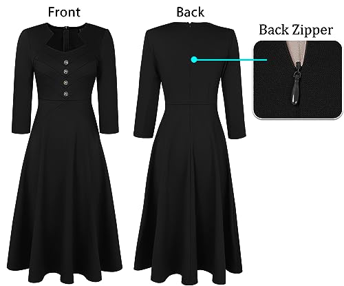 VFSHOW Womens Vintage Retro Square Neck Work Business Office Fit and Flare Mid-Calf A-Line Dress4