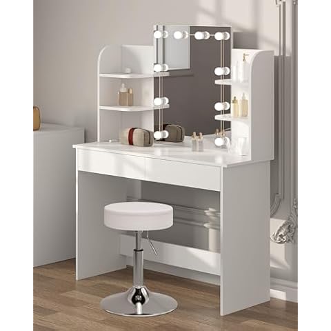 WOLTU LED Dressing Table Set with Stool Cover