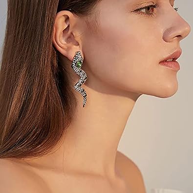 2 Pcs Punk Style Snake Animal Stud Earrings Water Drop Crystal Serpentine Earring Jewelry for Women (Two color)