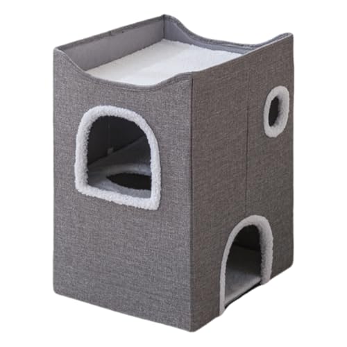 Jingshihaisu 猫ハウス 猫ベッド 折りたたみ式 ペットベッド ホット ふわふわ 爪とぎ 夏 通年タイプ 洗える 寒さ対策 組立簡単 滑り止め 室内用 小型犬 猫用 多頭用 (E,022)