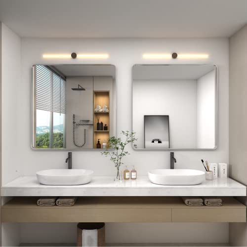 CHARMOR 36x36 Silver Square Bathroom Mirror for Wall, Brushed Metal Framed Bathroom Vanity Mirror, Rounded Rectangle Silver Mirror, Shatterproof, Anti-Rust (Horizontal/Vertical) by CHARMOR - Image 6