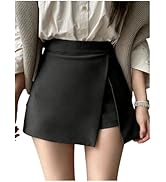 Floerns Women's Wrap Asymmetrical Hem Skorts Mid Waist Slit Zipper Skirt Shorts
