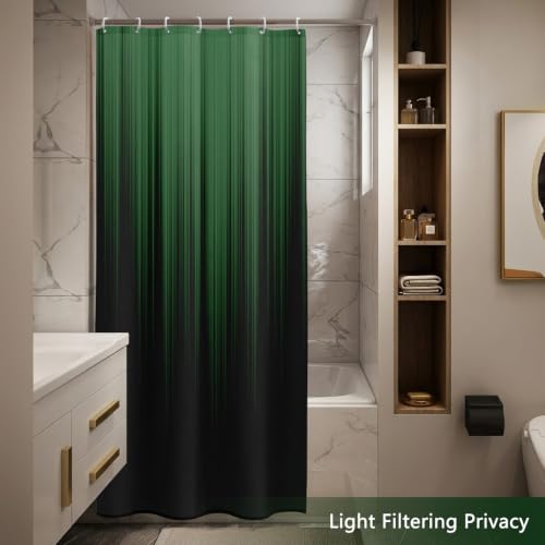 Image of AAtter Green Black Ombre Shower Curtain, Small Stall 36x72 Inch, 7 Hooks